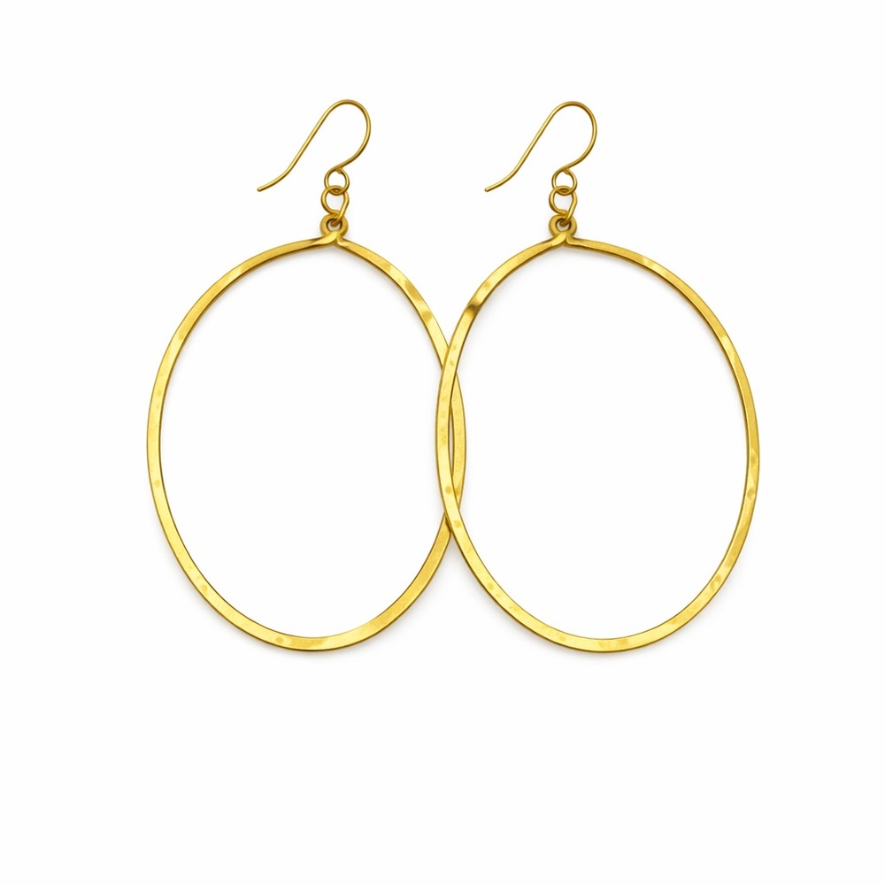 #30 Gold Handmade Hammered Oval Dangle Earrings